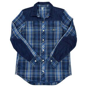 Women's EDDIE BAUER Fireside Blue Plaid Flannel Corduroy Shacket Jacket- Size XS